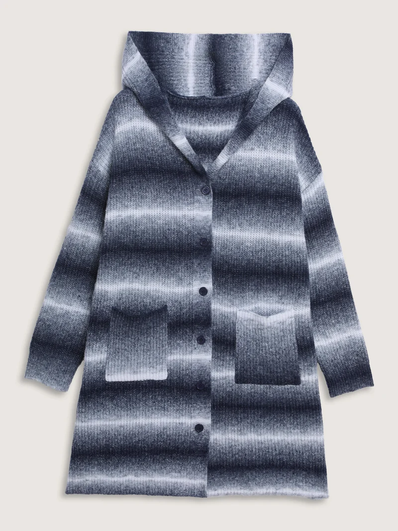 Color Gradient Textured Hooded Cardigan