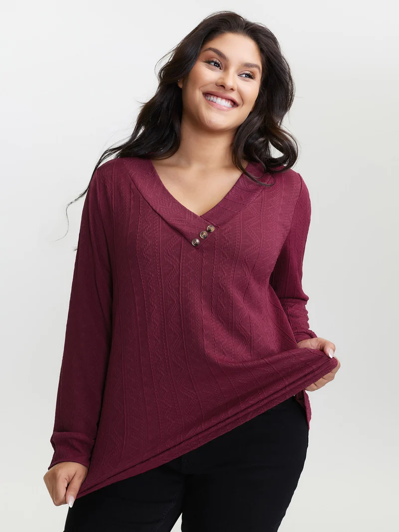 Textured Stretchy Buttons T-Shirt