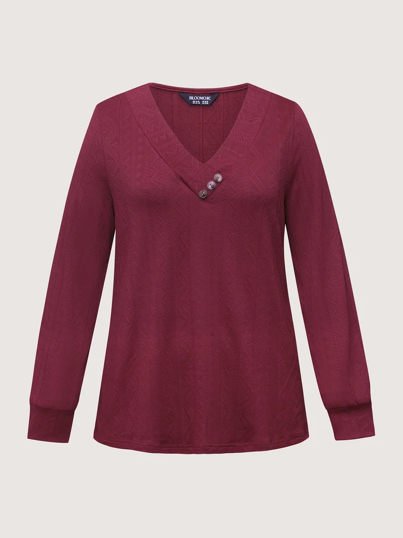 Textured Stretchy Buttons T-Shirt