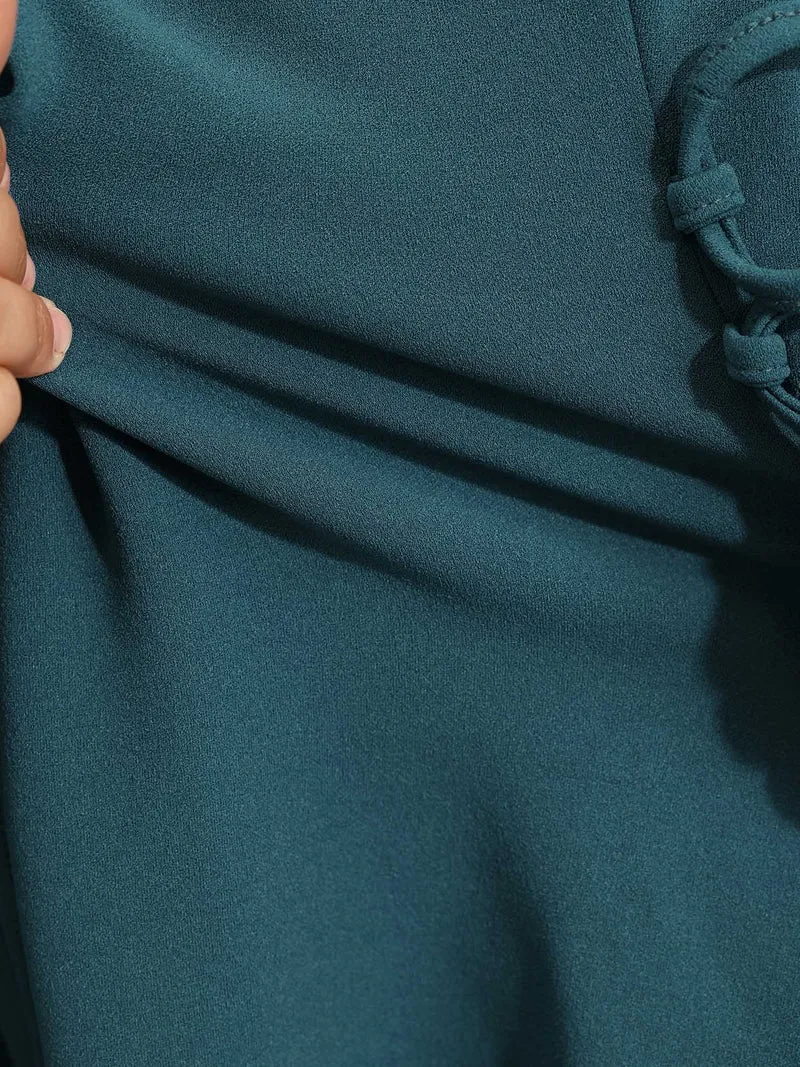 Cinched-Waist Cross-Tie Stretchy Blouse