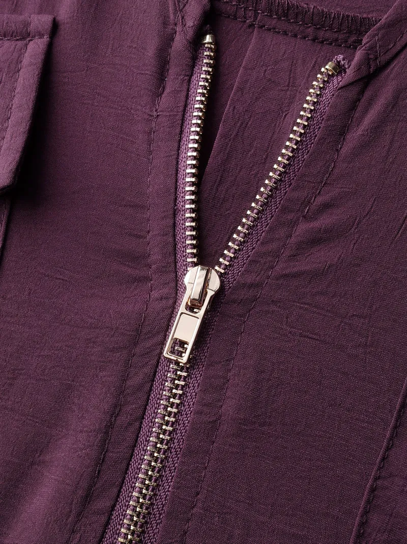Half Zipper Tab Sleeve Blouse