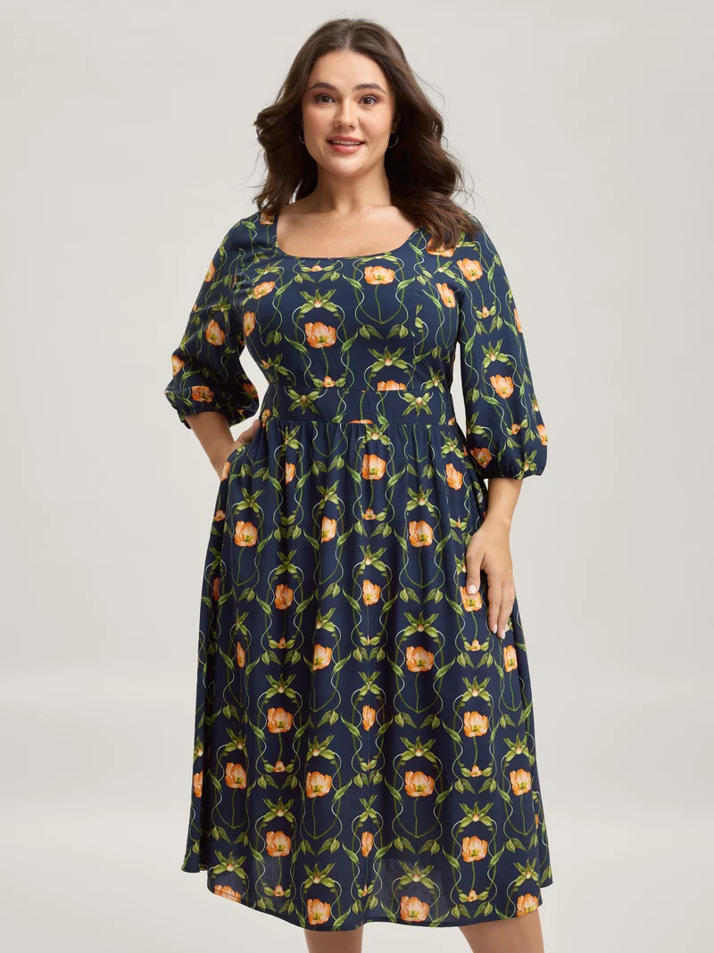 Supersoft Floral Print Shirred Midi Dress