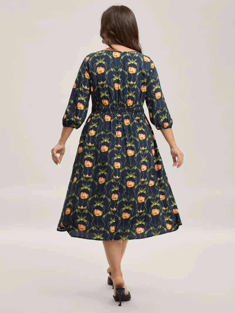 Supersoft Floral Print Shirred Midi Dress