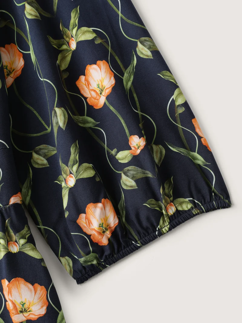 Supersoft Floral Print Shirred Midi Dress