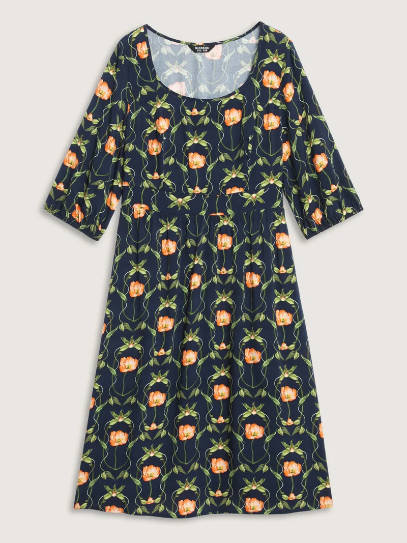 Supersoft Floral Print Shirred Midi Dress