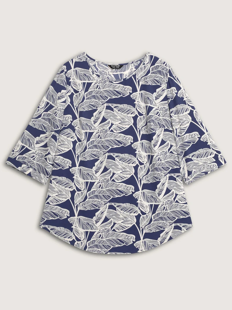 Leaf Print Button Back Blouse