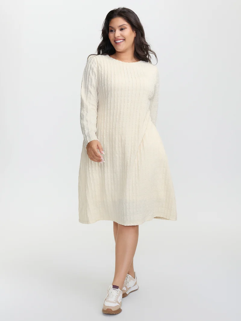 Textured Waist-Tie Stretchy Midi Dress