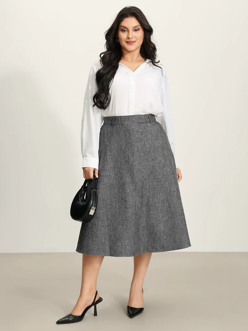 Textured Flared Solid Maxi Skirt