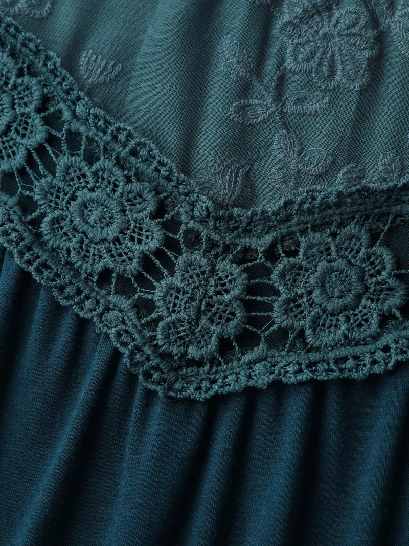 Embroidered Tiered Floral Lace T-Shirt