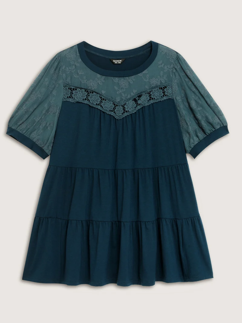 Embroidered Tiered Floral Lace T-Shirt