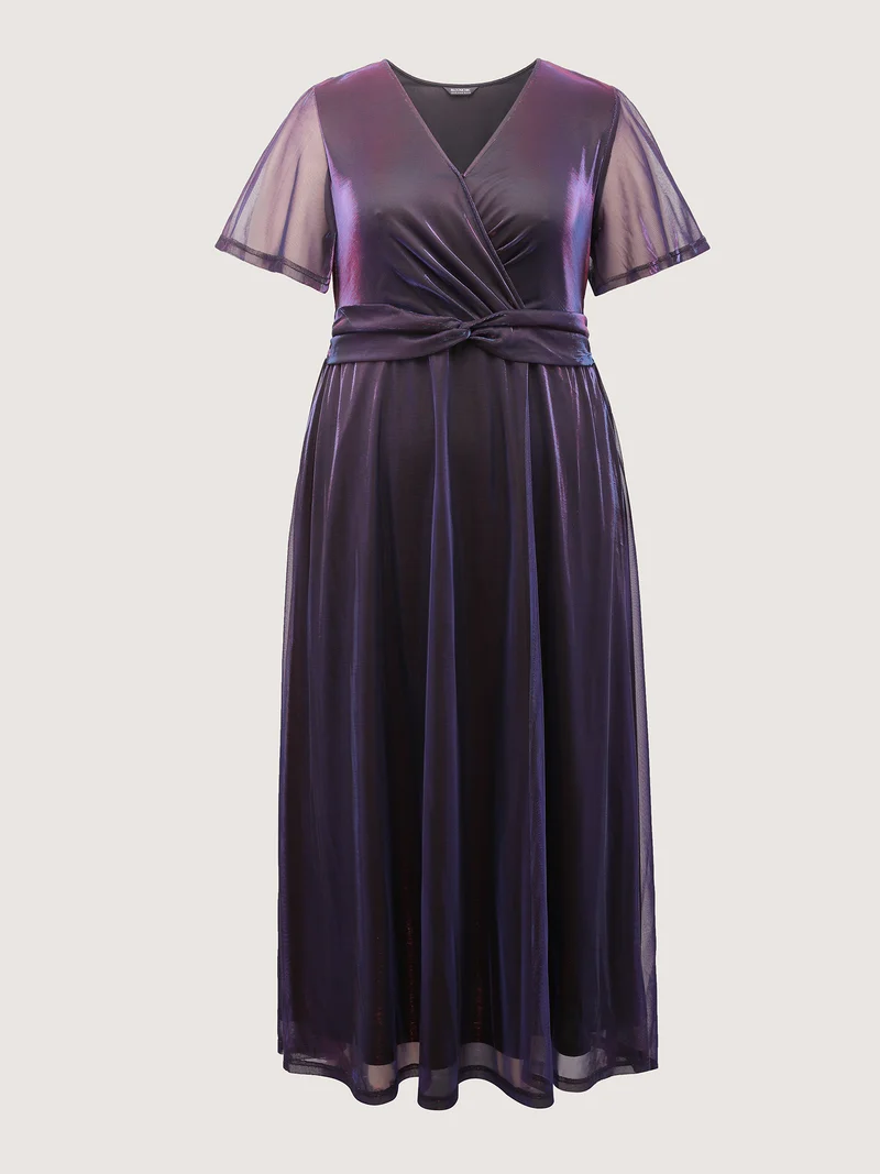 Shimmery Lined Shirred Waist Pockets Maxi Dress