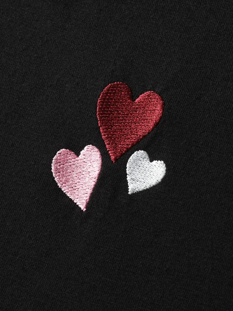 Stretchy Heart Embroidered V-Neck Knit T-Shirt
