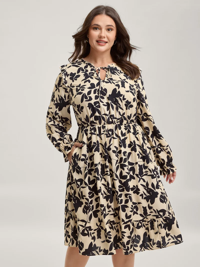 Silhouette Floral Neck-Tie Midi Dress