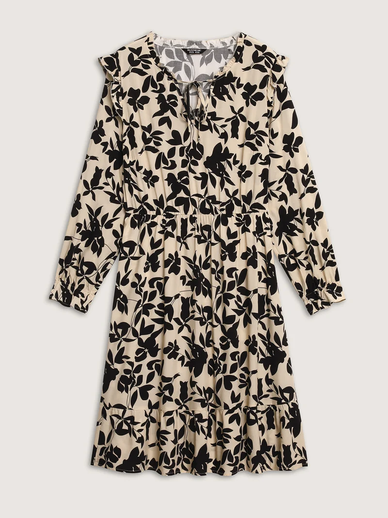 Silhouette Floral Neck-Tie Midi Dress