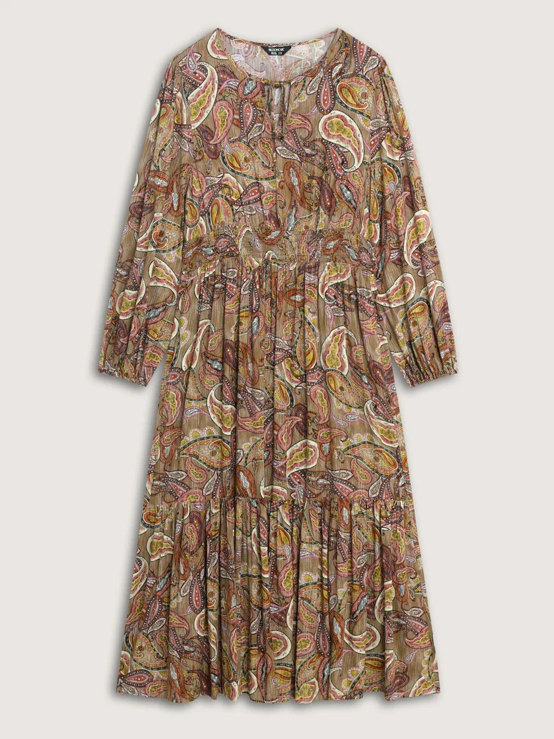 Paisley Print Neck-Tie Tiered Maxi Dress