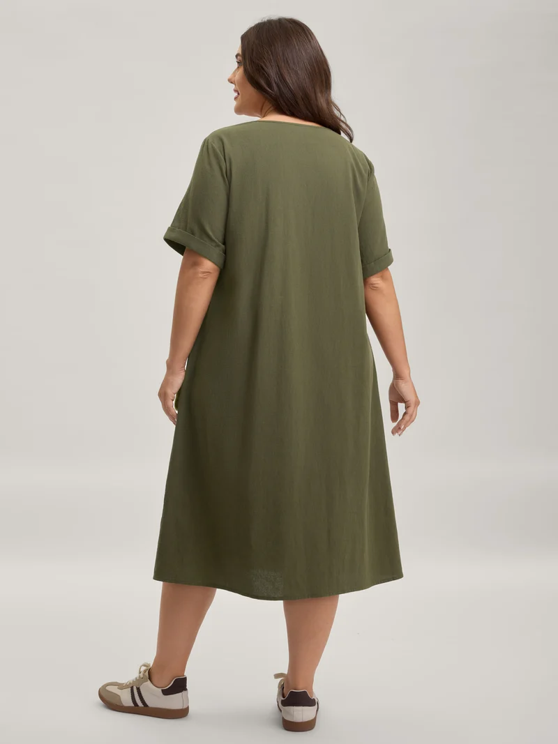 Pure Cotton Pin-Tuck Pleats Midi Dress
