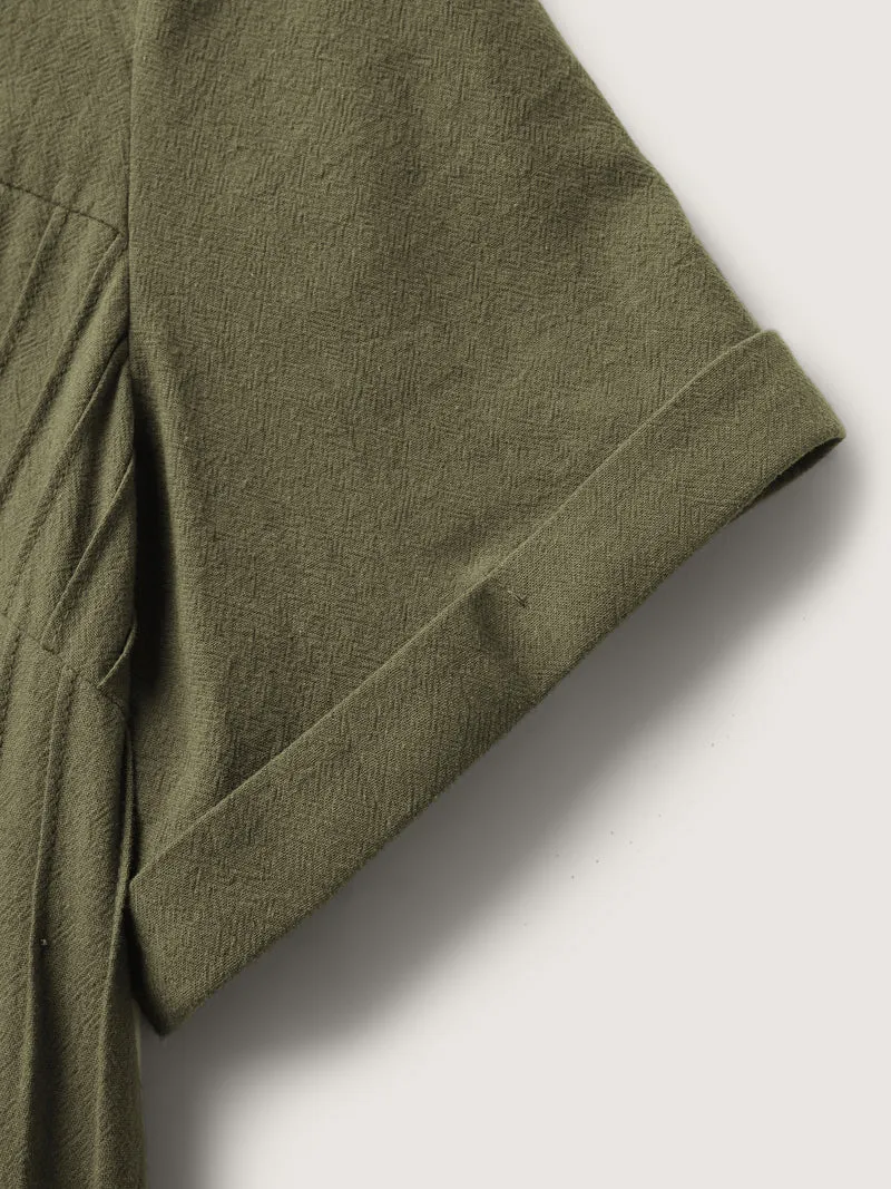 Pure Cotton Pin-Tuck Pleats Midi Dress
