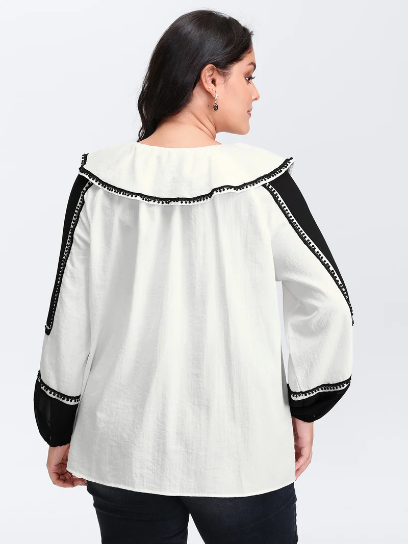 Ruffled Collar Contrast Webbing Top