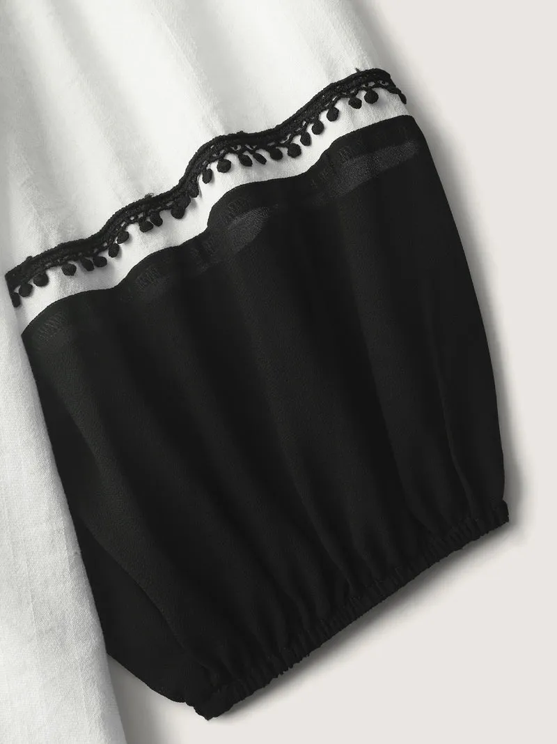 Ruffled Collar Contrast Webbing Top