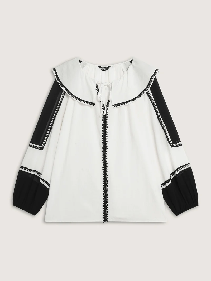 Ruffled Collar Contrast Webbing Top