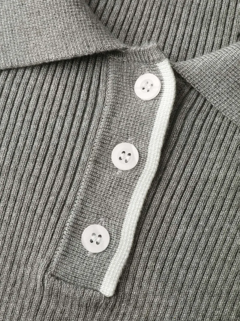 Polo Collar Cinched-Waist Flared Pullover