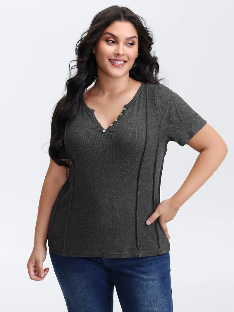 Supersoft Ribbed Split Neckline Fitted T-Shirt