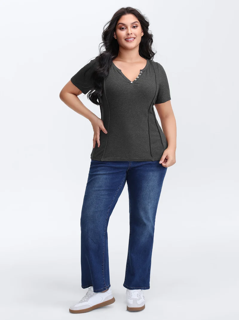 Supersoft Ribbed Split Neckline Fitted T-Shirt