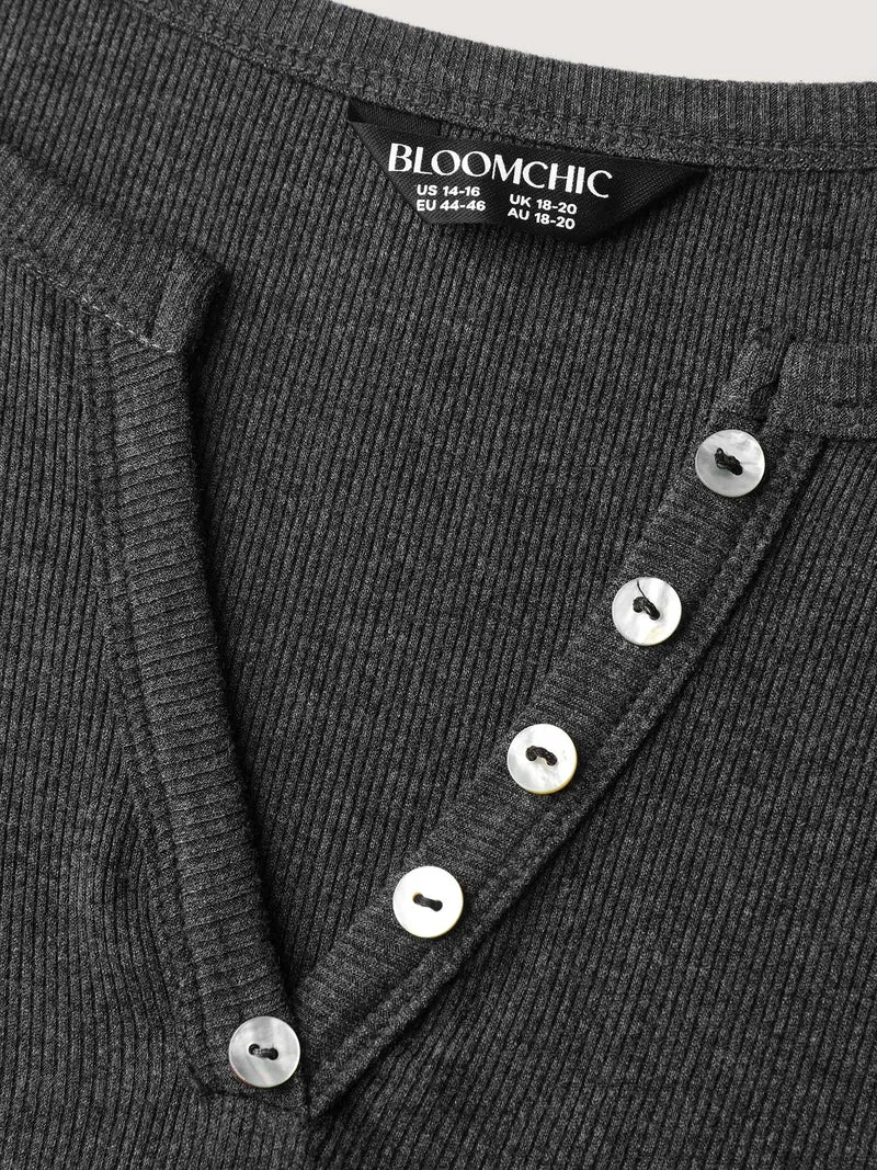 Supersoft Ribbed Split Neckline Fitted T-Shirt
