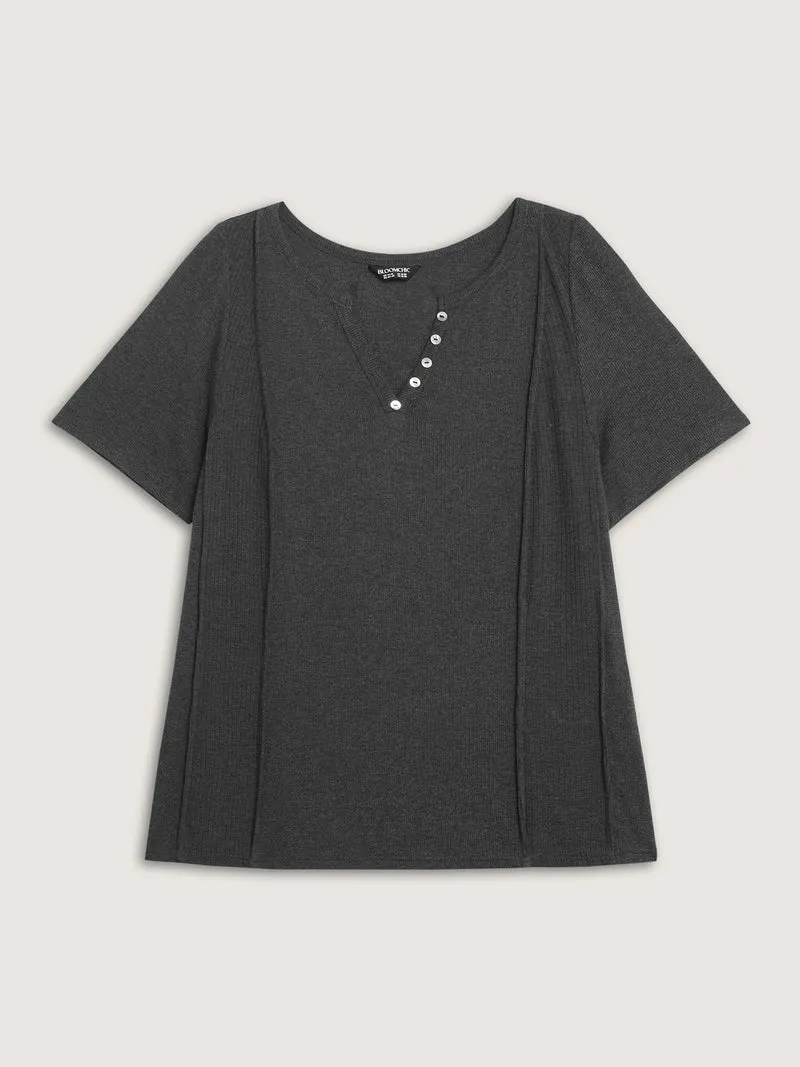 Supersoft Ribbed Split Neckline Fitted T-Shirt