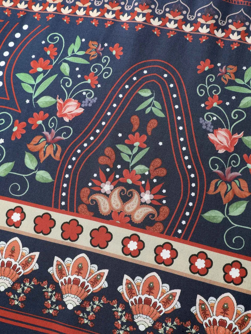 Boho Floral Print Pockets Contrast Maxi Dress