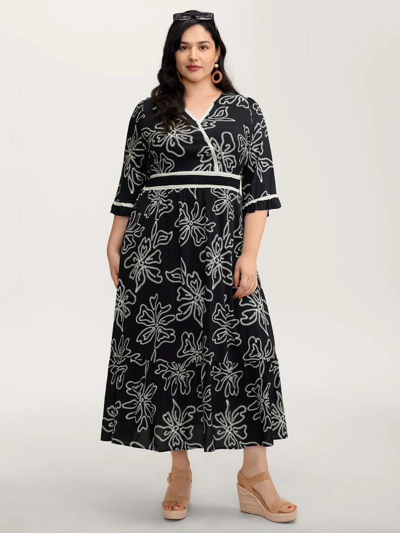 Floral Print Rayon Pockets Wrap Maxi Dress