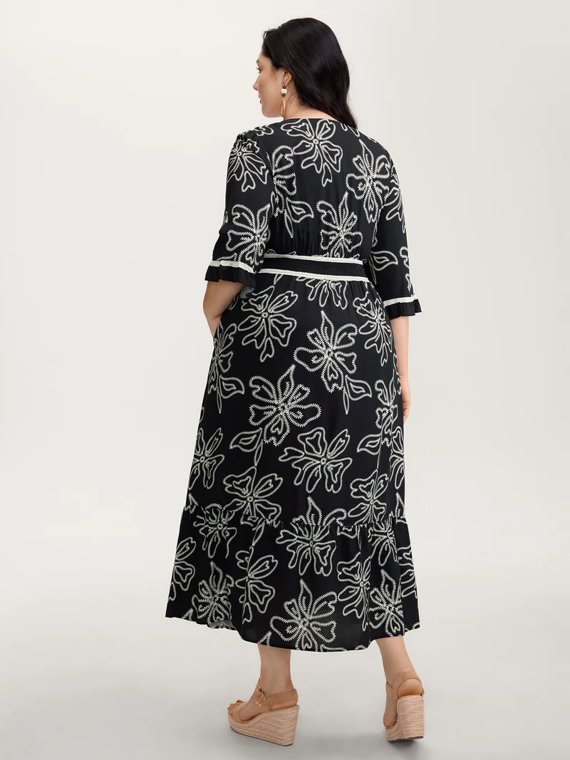 Floral Print Rayon Pockets Wrap Maxi Dress