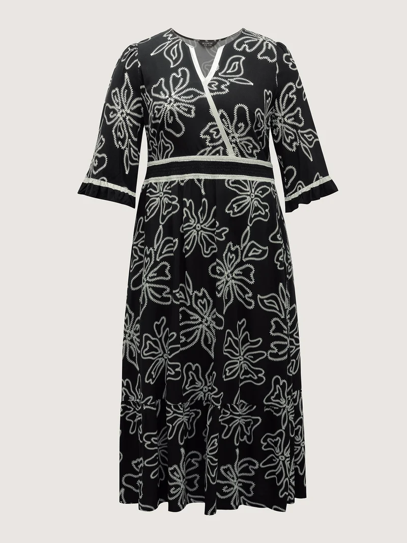 Floral Print Rayon Pockets Wrap Maxi Dress