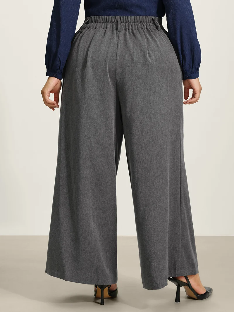 Double-Button Pleated Detail Wide-Leg Pants