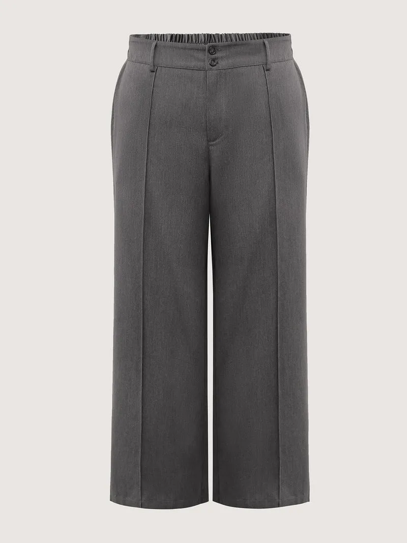 Double-Button Pleated Detail Wide-Leg Pants