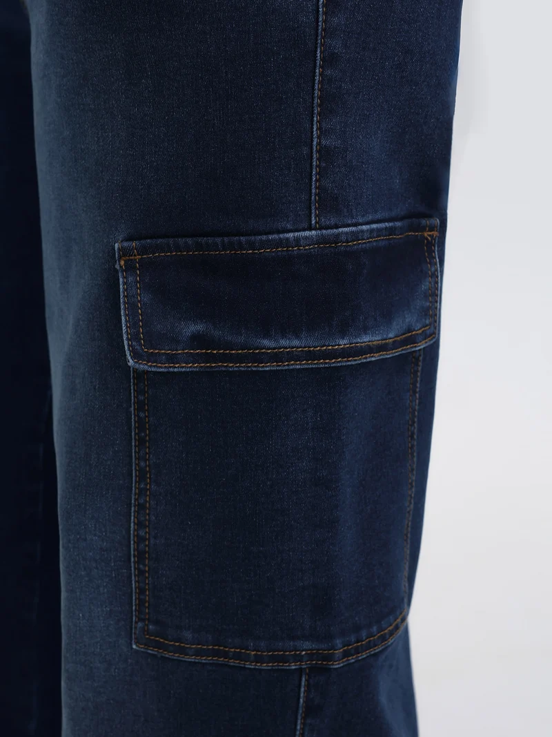 Stretchy Waist Drawstring Wide-Leg Jeans