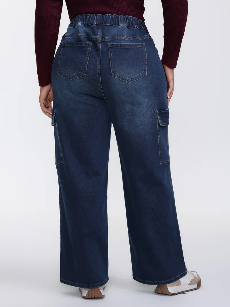 Stretchy Waist Drawstring Wide-Leg Jeans