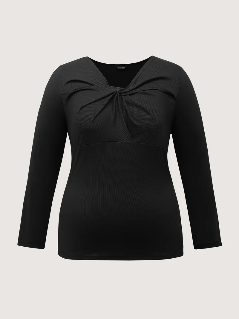 Stretchy Knotted Neckline Cozy Knit Top