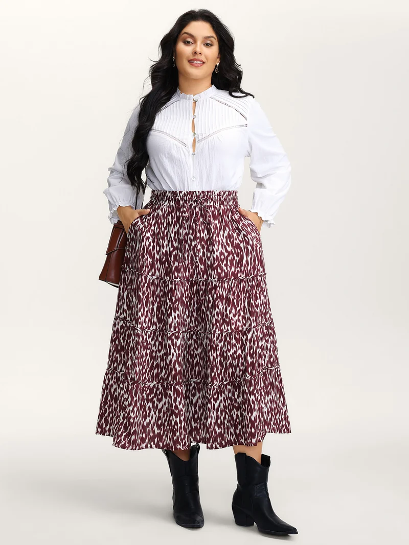 Colorful Leopard Print Drawstring Maxi Skirt