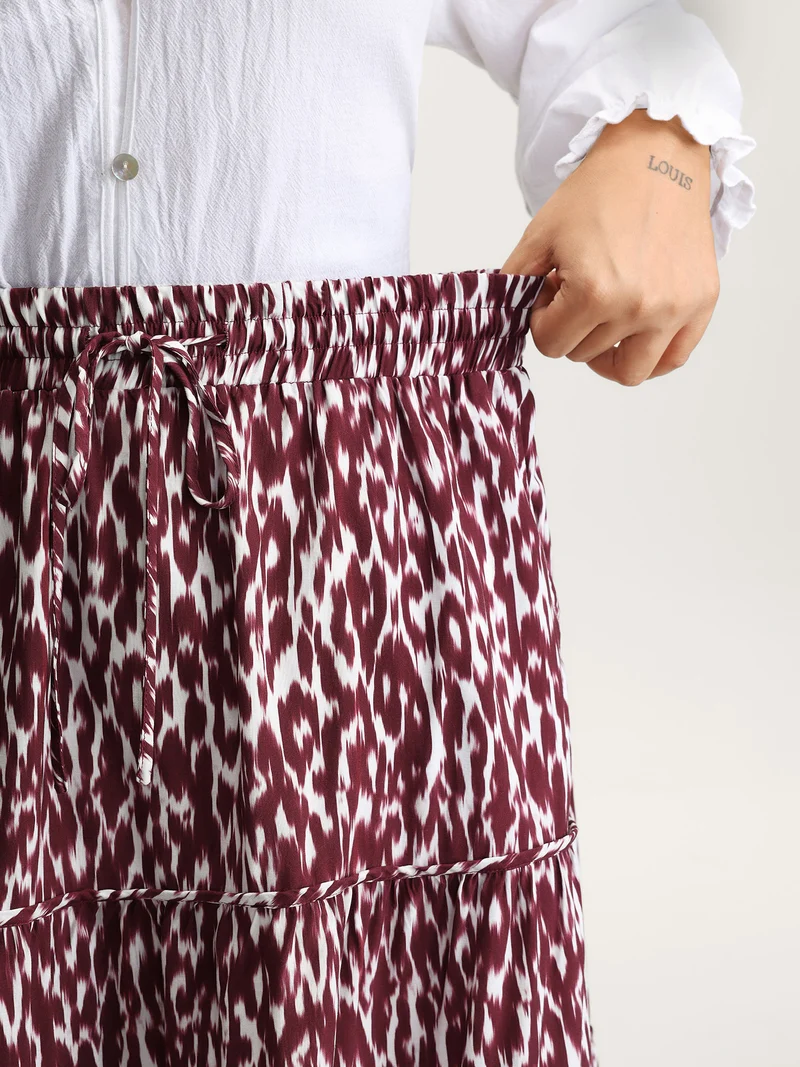 Colorful Leopard Print Drawstring Maxi Skirt
