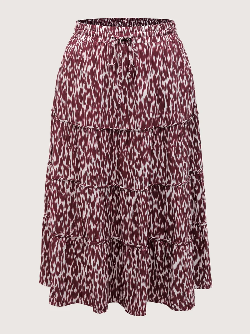Colorful Leopard Print Drawstring Maxi Skirt