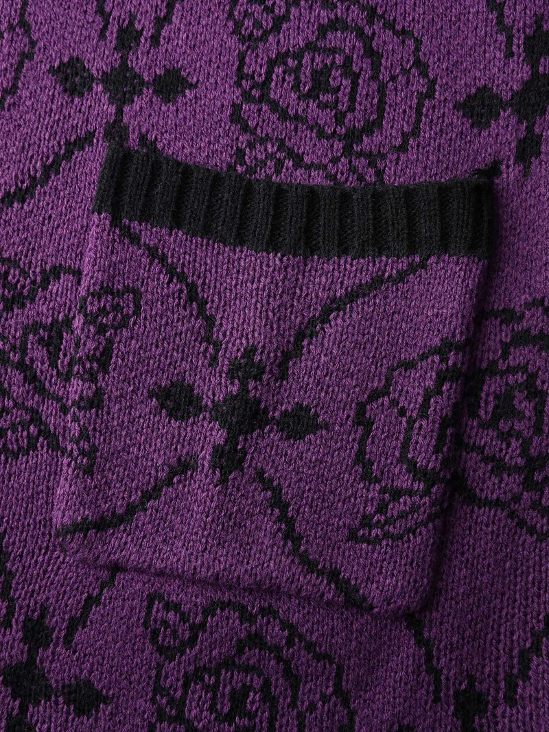 Floral Pattern Scalloped Collar Knit Cardigan