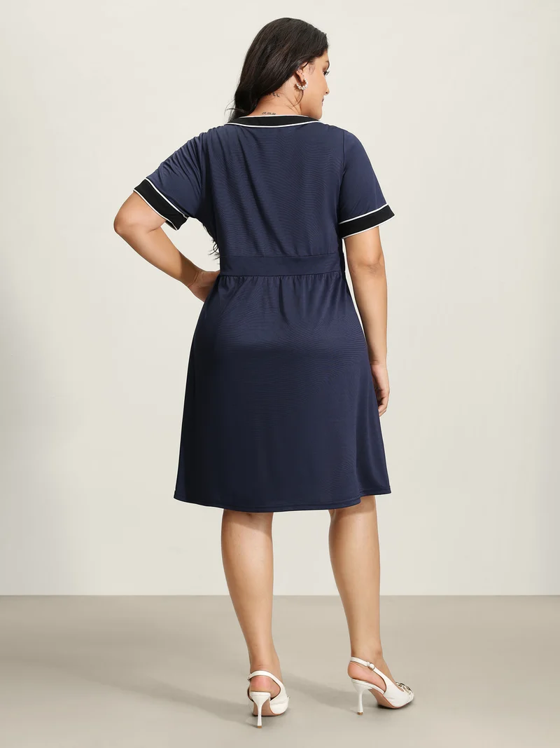 Textured Color Contrast Stretchy Midi Dress