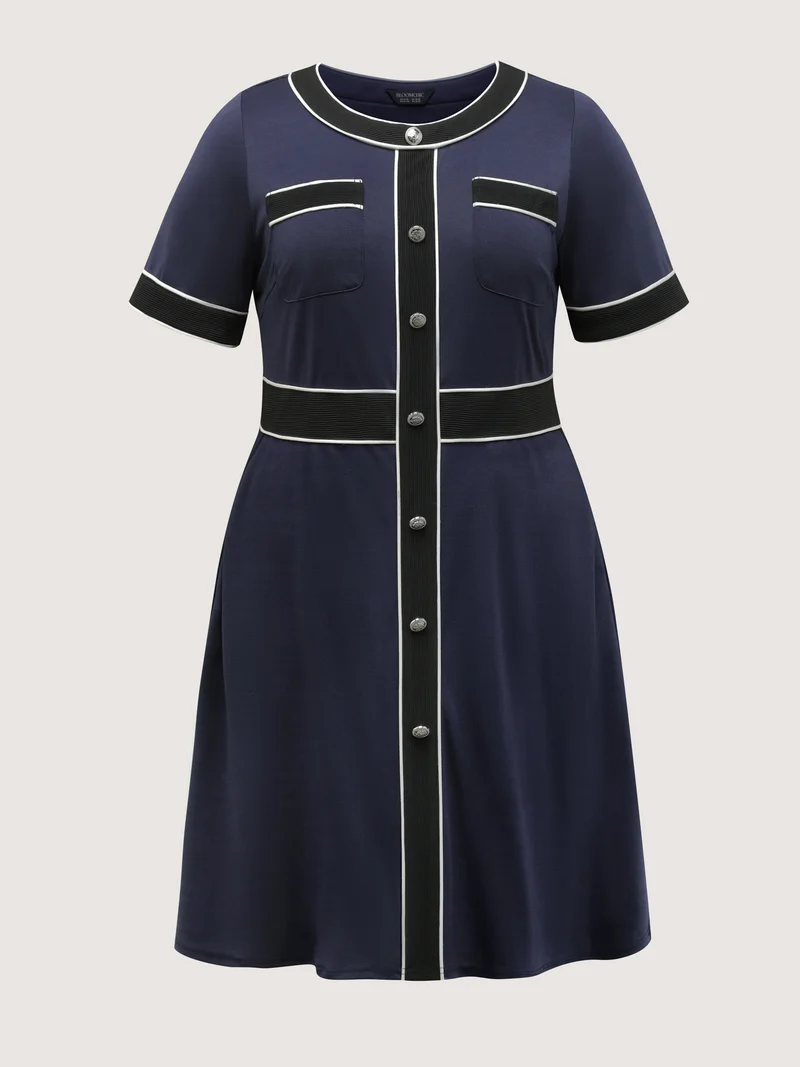 Textured Color Contrast Stretchy Midi Dress
