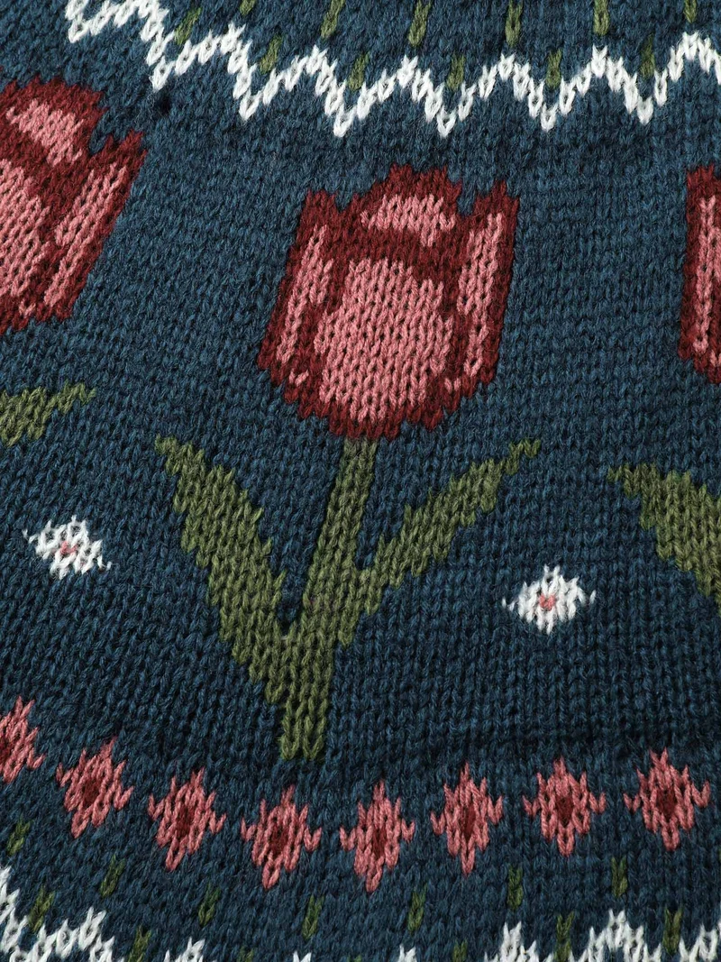 Floral Jacquard Color Contrast Pullover