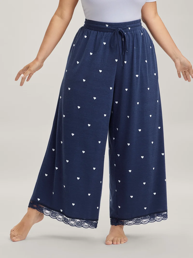 Supersoft Tiny Hearts Print Waist Drawstring Lounge Bottoms