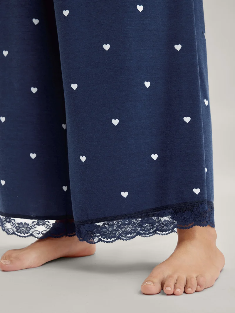Supersoft Tiny Hearts Print Waist Drawstring Lounge Bottoms