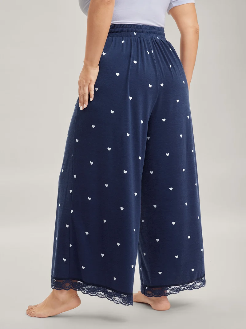 Supersoft Tiny Hearts Print Waist Drawstring Lounge Bottoms