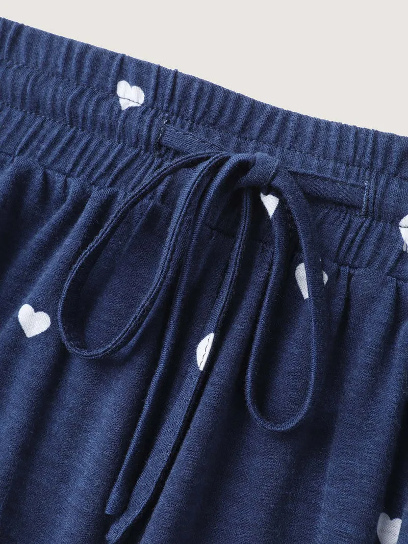 Supersoft Tiny Hearts Print Waist Drawstring Lounge Bottoms