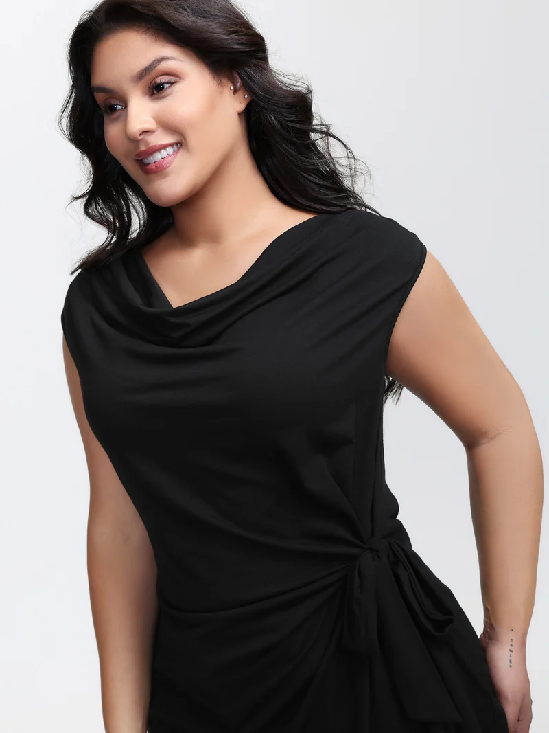 Cowl Neckline Knotted Knit Tank Top